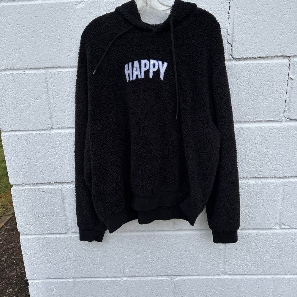 Cold Crush Black Fleece Hoodie W/Ears HAPPY Embroidered 2X No Pockets Warm